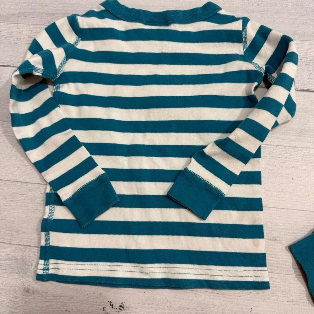 Hanna Andersson kids teal green stripe long John pajamas 100/4 ***play condition